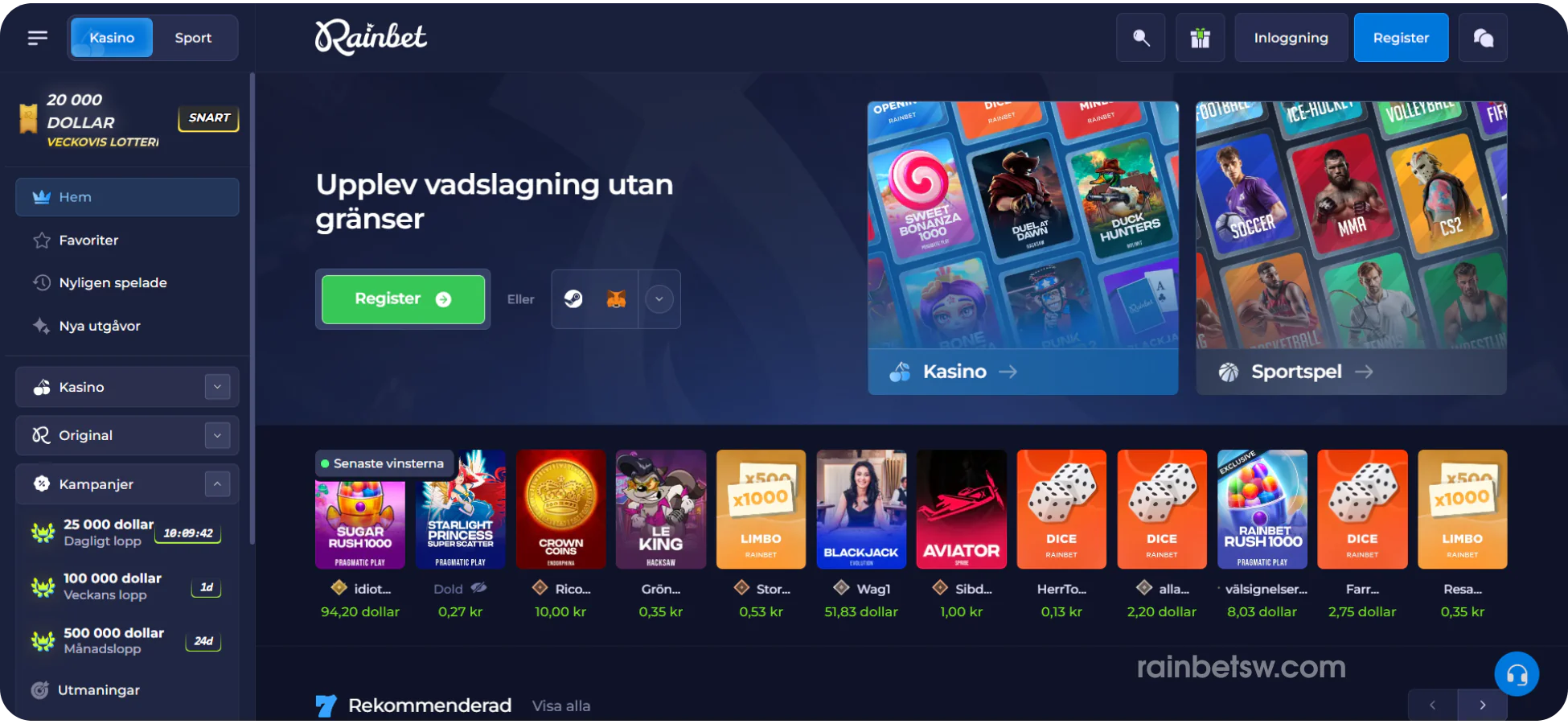 Casino huvudlobbyn Rainbet